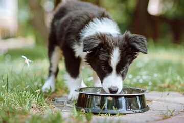 Black and White Dog Eating