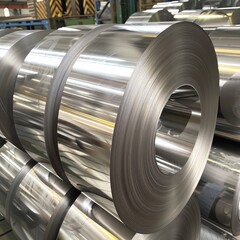 Shiny Industrial Metal Coils in Factory