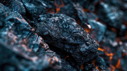 Fototapeta premium Close-Up of Burning Coal with Glowing Embers