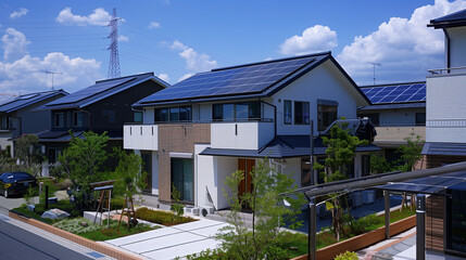 太陽光発電パネルのある住宅街