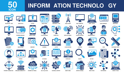 Information Technology icon collection set. Simple Color Fill Vector