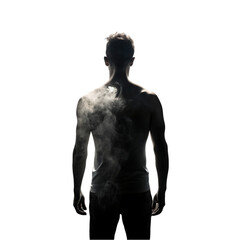 backlight silhouette of a man in the smoke on transparent background