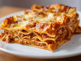 Lasagna on wooden table