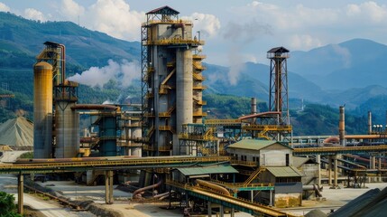 Industrial Manufacturing Plant with Scenic Mountain View