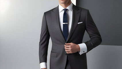 A sophisticated, business suit with a crisp, white shirt and slim tie