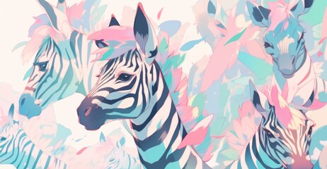 Naklejka premium Colorful Artistic Zebras in Abstract Pastel Background