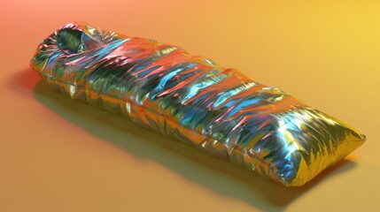 23. Thermal Sleeping Bag, realistic style, vibrant hues, metallic pattern, eye level, soft light, shadows,