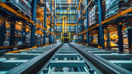 Fototapeta premium Automated Warehouse Conveyor System in Action