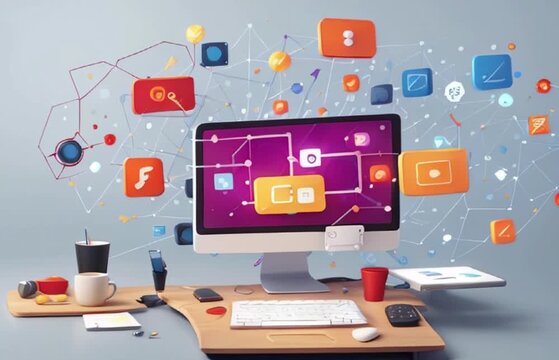 flat design concept of network colorful lights HD resolution with hyper realistic 4K Background.