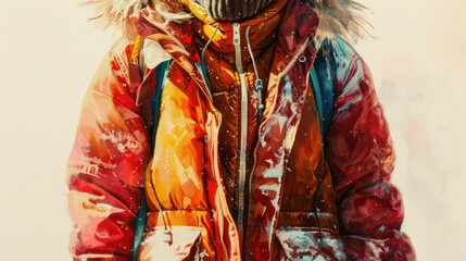 24. Winter Gear, realistic style, colors full, watercolor pattern, close-up, high contrast, glowing light,