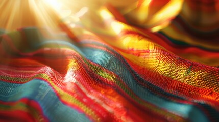 35. Heated Blanket, realistic style, vibrant hues, stripes pattern, medium shot, soft light, light rays,