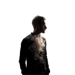 Fototapeta premium backlight silhouette of a man in the smoke on transparent background