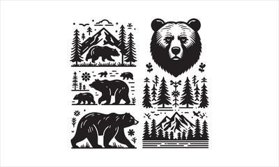 Bear Icon Vector illustration White Background-Bear Icon Vector Files for Cutting, Handmade calligraphy vector illustration, Black and white graphic illustration isolated on white background Hand writ