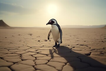 Fototapeta premium Climate Change Concept: Penguin Walking, Climate Change, Penguin, Walking, Concept, Global Warming, Environmental, Wildlife