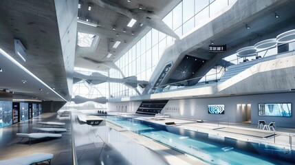 Obraz premium Futuristic Indoor Swimming Pool Center