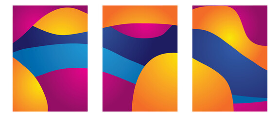 Collection of abstract wave patterns on blue yellow purple background