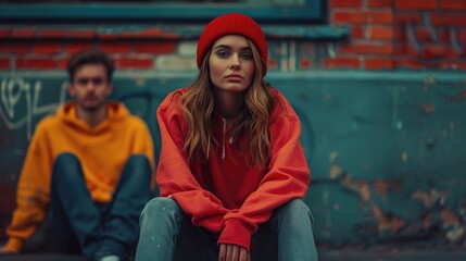Obraz premium Urban Youth Fashion Trends: Casual Streetwear with Hoodies and Beanies