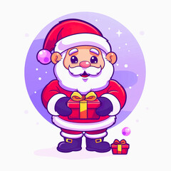 Cartoon Santa Claus Holding a Gift Box