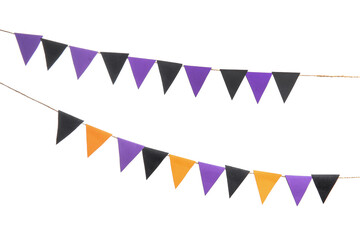 Fototapeta premium Garlands made of paper flags for Halloween celebration on white background