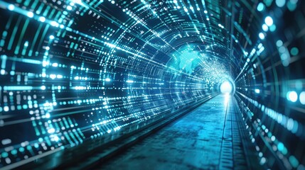 Futuristic Light Tunnel with Digital Patterns