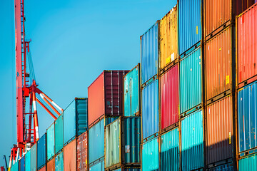 Fototapeta premium Stacks of Shipping Containers in Port
