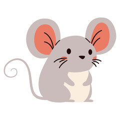 Flat vector illustration in children's style. Animals of the forest. Cute mouse on white background . Vector illustration