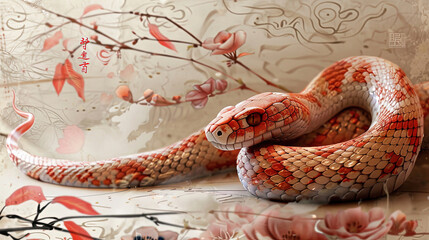 Obraz premium Discover the symbolism and significance of the Snake zodiac sign during the Chinese New Year celebration, representing wisdom, intuition, and prosperity