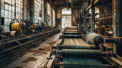 Fototapeta premium Vintage Textile Mill Machinery in Operation