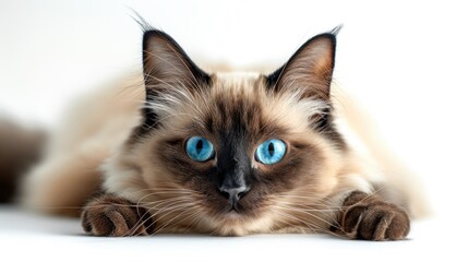 A Close-Up of a Ragdoll Cat with Striking Blue Eyes