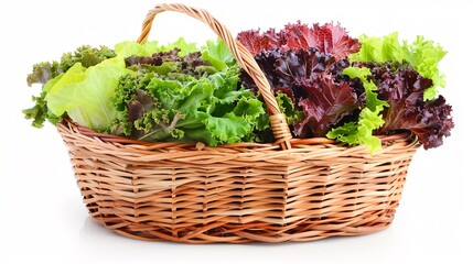 Fototapeta premium Fresh lettuce arranged in a basket, set apart on a clear background.