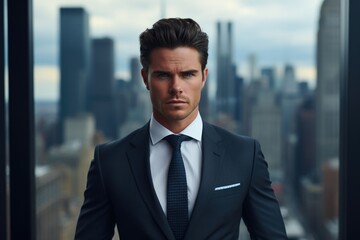 Man in suit standing in city