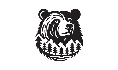Bear Icon Vector illustration White Background-Bear Icon Vector Files for Cutting, Handmade calligraphy vector illustration, Black and white graphic illustration isolated on white background Hand wri