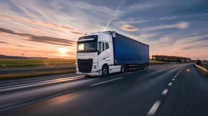 Semi-Truck on Highway During Sunset