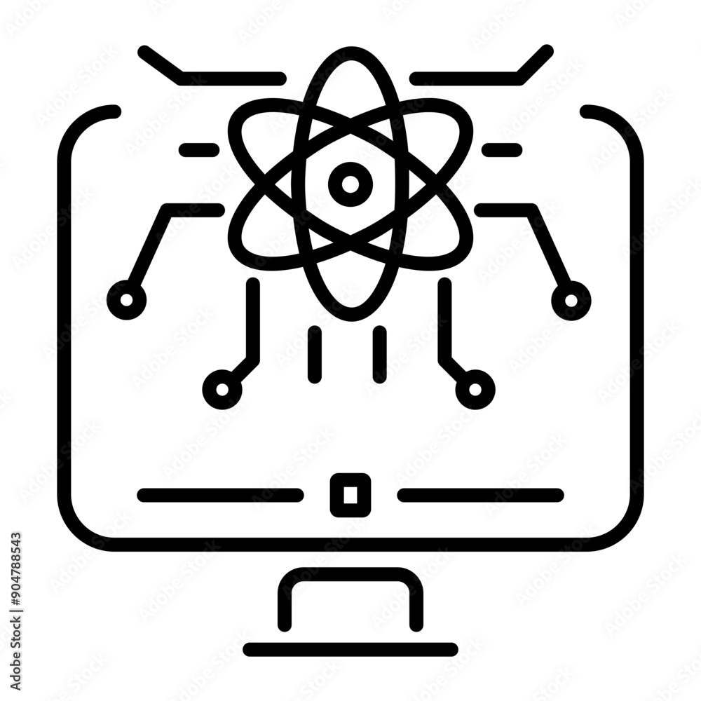 Poster a quantum computing icon in outline style