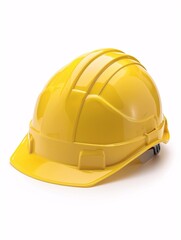 Fototapeta premium A golden protective helmet on a blank background. Protective gear.