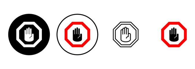 Stop icon set. stop road sign. hand stop icon vector