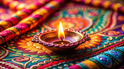 Colorful Diwali Diya with Floral Background.
