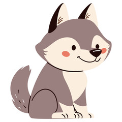 Flat vector illustration. Cute gray kind wolf. Children's illustration on white background . Vector illustration
