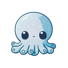 Cute octopus kawaii cartoon character on white background, vector illustration