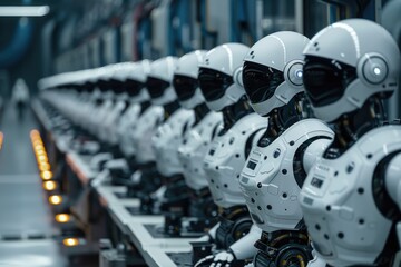 White robot in factory production line