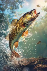 Large Mouth Bass Leaping Out Water