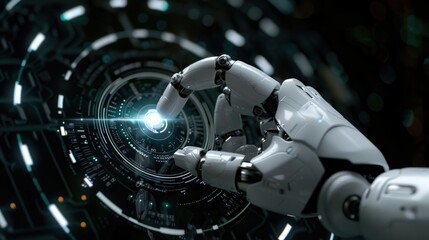 Fototapeta premium Robotic hand interacting with digital interface