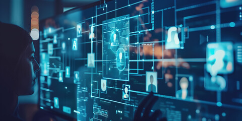 Creative Business Idea: Virtual Meeting Icons Hovering Over a Computer Screen in a Digital Workspace