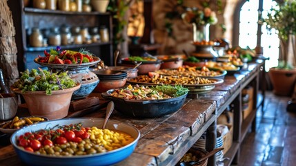 Fototapeta premium Culinary Exploration: Embark on a flavorful journey by exploring varied cuisines, trying new recipes, and experimenting with different tastes, celebrating a passion for food discovery. 