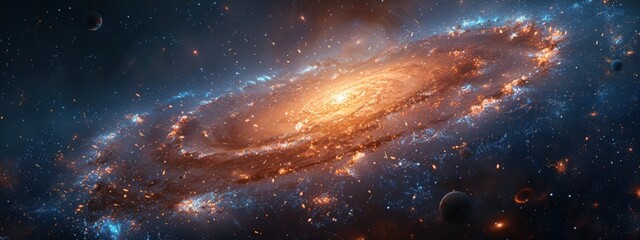 Play with scale by showcasing both massive galaxies and tiny planets within the same illustration, emphasizing the vastness of the universe.