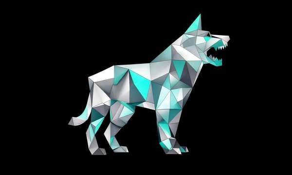  Low poly art of a roaring dog in high details. Vector animal triangle geometric illustration. Abstract polygonal art. With black color background..