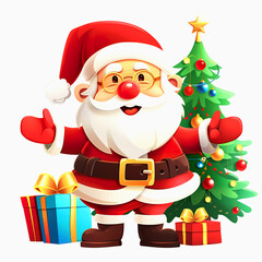 Cheerful Santa Claus Standing by a Decorated Christmas Tree