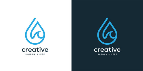 Best Aqua Blue Water Drop Vector Logo Design. Eco Bright Natural Energy Minimalist Water Drop with line template