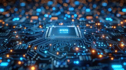 Fototapeta premium CPU Chip Close-Up with Glowing Circuitry