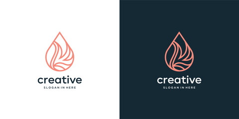 Best  Water Drop Vector Logo Design. Eco Bright Natural Energy Minimalist Water Drop with line template